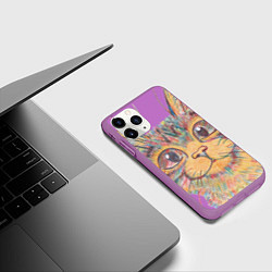 Чехол iPhone 11 Pro матовый A 018 Цветной кот, цвет: 3D-фиолетовый — фото 2