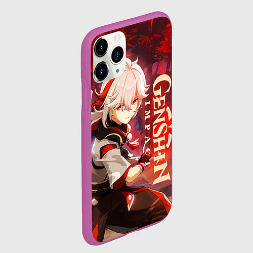 Чехол iPhone 11 Pro матовый Геншин импакт: Кадзуха / 3D-Фиолетовый – фото 2