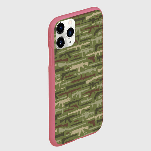 Чехол iPhone 11 Pro матовый Оружие камуфляж / 3D-Малиновый – фото 2