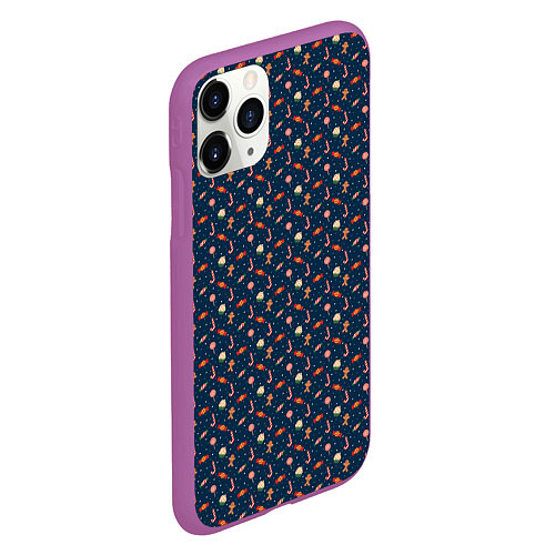 Чехол iPhone 11 Pro матовый Новогодний фон / 3D-Фиолетовый – фото 2