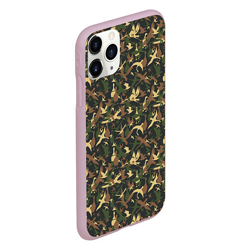 Чехол iPhone 11 Pro матовый Птицы камуфляж / 3D-Розовый – фото 2