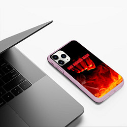 Чехол iPhone 11 Pro матовый Кулак One Punch-Man в огне, цвет: 3D-розовый — фото 2