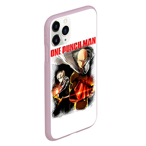 Чехол iPhone 11 Pro матовый Сайтама и Генос One Punch-Man / 3D-Розовый – фото 2