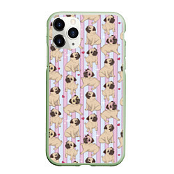 Чехол iPhone 11 Pro матовый Забавные Мопсы, цвет: 3D-салатовый