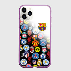 Чехол iPhone 11 Pro матовый FC BARCELONA LOGOBOMBING, цвет: 3D-фиолетовый