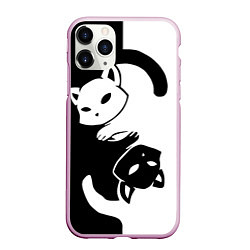 Чехол iPhone 11 Pro матовый Черный и белый кот кувыркаются, цвет: 3D-розовый