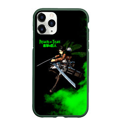 Чехол iPhone 11 Pro матовый Атака титанов ядовитый зеленый дым Леви Аккерман, цвет: 3D-темно-зеленый