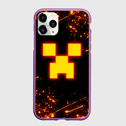 Чехол iPhone 11 Pro матовый ОГНЕННЫЙ КРИПЕР, МАЙНКРАФТ, цвет: 3D-фиолетовый