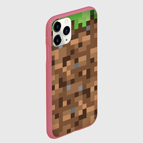 Чехол iPhone 11 Pro матовый ЗЕМЛЯ DIRT MINECRAFT / 3D-Малиновый – фото 2