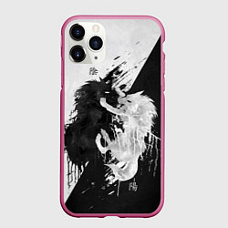 Чехол iPhone 11 Pro матовый ИНЬ ЯНЬ ВОЛКИ ЧЁРНО БЕЛЫЙ, цвет: 3D-малиновый