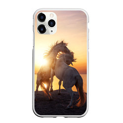 Чехол iPhone 11 Pro матовый Лошади на закате