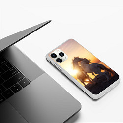 Чехол iPhone 11 Pro матовый Лошади на закате, цвет: 3D-белый — фото 2