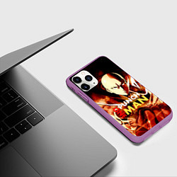 Чехол iPhone 11 Pro матовый Огненный Сайтама One Punch-Man, цвет: 3D-фиолетовый — фото 2