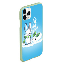 Чехол iPhone 11 Pro матовый Let it snow Зайчик и снежок, цвет: 3D-салатовый — фото 2