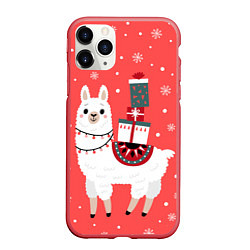 Чехол iPhone 11 Pro матовый Лама Новый год, цвет: 3D-красный