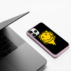 Чехол iPhone 11 Pro матовый NIRVANA LOGO SMILE, БРЫЗГИ КРАСОК, цвет: 3D-розовый — фото 2