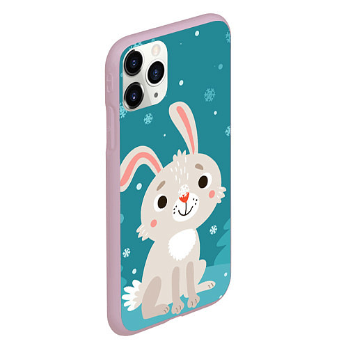 Чехол iPhone 11 Pro матовый Новогодний зайчик / 3D-Розовый – фото 2