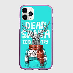 Чехол iPhone 11 Pro матовый Олень в свитере с оленями, цвет: 3D-фиолетовый
