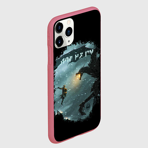 Чехол iPhone 11 Pro матовый TES SKYRIM FIGHT DRAGON / 3D-Малиновый – фото 2