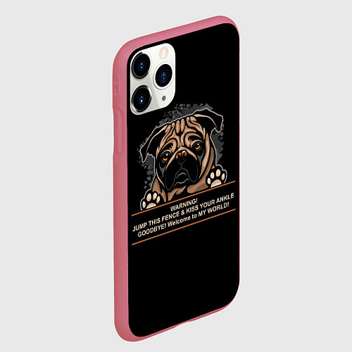 Чехол iPhone 11 Pro матовый Собака Мопс / 3D-Малиновый – фото 2