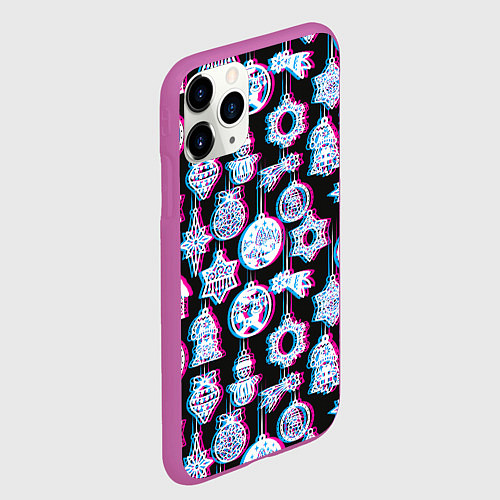 Чехол iPhone 11 Pro матовый Новогодний глюк / 3D-Фиолетовый – фото 2