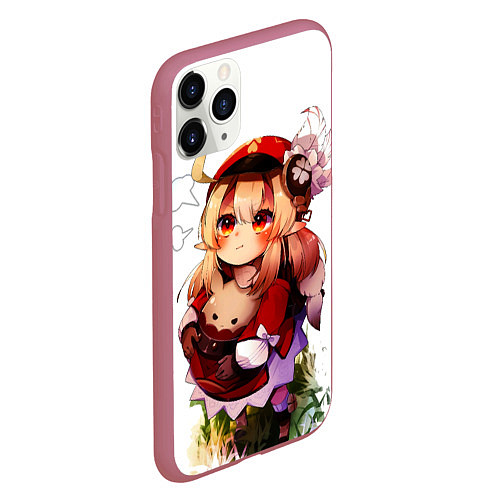 Чехол iPhone 11 Pro матовый Милая Кли дуется геншин импакт / 3D-Малиновый – фото 2