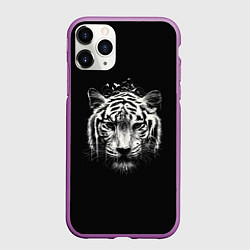 Чехол iPhone 11 Pro матовый Черно-Белый Тигр Head, цвет: 3D-фиолетовый