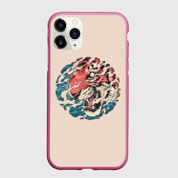 Чехол iPhone 11 Pro матовый Тора Японский тигр, цвет: 3D-малиновый