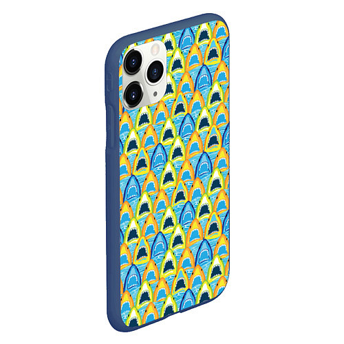 Чехол iPhone 11 Pro матовый Зубастые Акулы / 3D-Тёмно-синий – фото 2