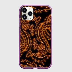 Чехол iPhone 11 Pro матовый ОГНЕННЫЕ ДРАКОНЫ НЕОН NEON FIRE DRAGONS, цвет: 3D-фиолетовый