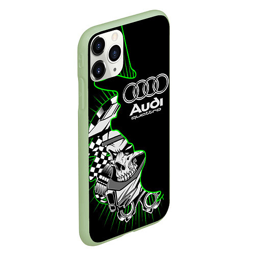 Чехол iPhone 11 Pro матовый Audi quattro череп / 3D-Салатовый – фото 2