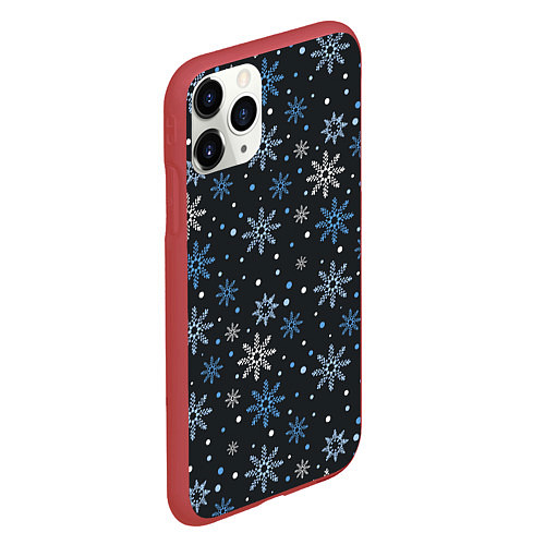 Чехол iPhone 11 Pro матовый Снежинки / 3D-Красный – фото 2