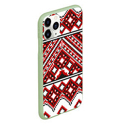 Чехол iPhone 11 Pro матовый Русский узор, геометрическая вышивка, цвет: 3D-салатовый — фото 2