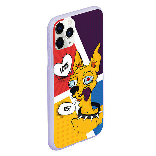 Чехол iPhone 11 Pro матовый Comics Пес Dog Love Yes / 3D-Светло-сиреневый – фото 2