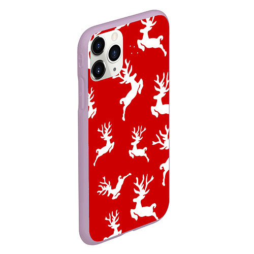Чехол iPhone 11 Pro матовый НОВОГОДНИЕ ОЛЕНИ УЗОР / 3D-Сиреневый – фото 2