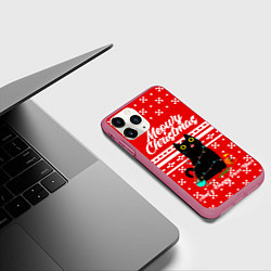 Чехол iPhone 11 Pro матовый MEOW CHRISTMAS, цвет: 3D-малиновый — фото 2