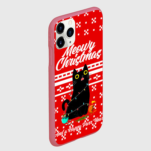 Чехол iPhone 11 Pro матовый MEOW CHRISTMAS / 3D-Малиновый – фото 2