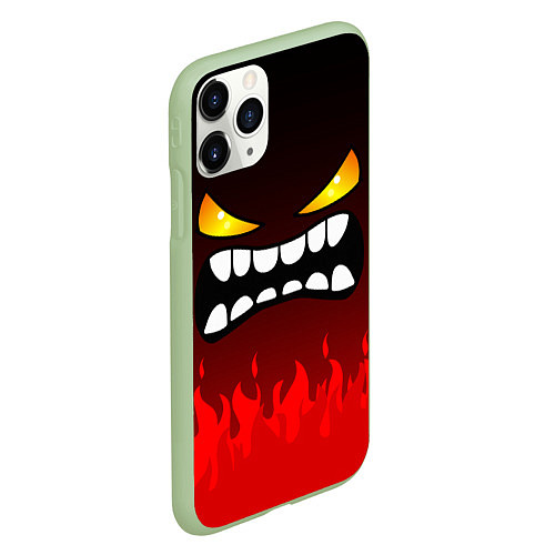 Чехол iPhone 11 Pro матовый Geometry Dash: Anger Smile / 3D-Салатовый – фото 2