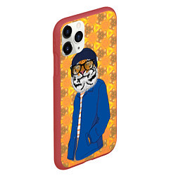 Чехол iPhone 11 Pro матовый Стильный Тигр в очках фурри, цвет: 3D-красный — фото 2