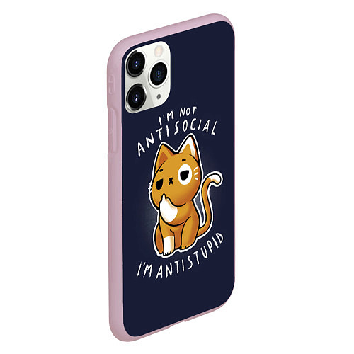 Чехол iPhone 11 Pro матовый I am not antisocial, I AM ANTISTUPID / 3D-Розовый – фото 2