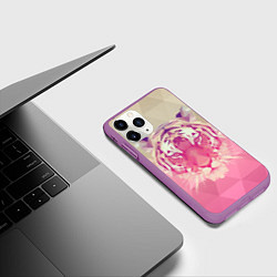 Чехол iPhone 11 Pro матовый Тигр лоу поли, цвет: 3D-фиолетовый — фото 2