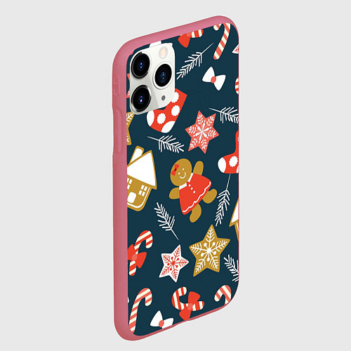 Чехол iPhone 11 Pro матовый Merry Christmas!!! / 3D-Малиновый – фото 2