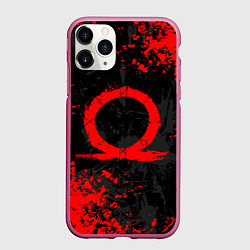 Чехол iPhone 11 Pro матовый GOD OF WAR LOGO RED, БРЫЗГИ КРАСОК, цвет: 3D-малиновый