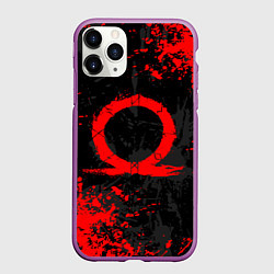 Чехол iPhone 11 Pro матовый GOD OF WAR LOGO RED, БРЫЗГИ КРАСОК, цвет: 3D-фиолетовый