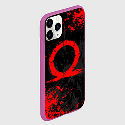 Чехол iPhone 11 Pro матовый GOD OF WAR LOGO RED, БРЫЗГИ КРАСОК, цвет: 3D-фиолетовый — фото 2