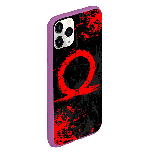 Чехол iPhone 11 Pro матовый GOD OF WAR LOGO RED, БРЫЗГИ КРАСОК / 3D-Фиолетовый – фото 2