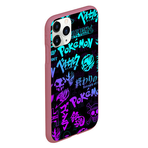 Чехол iPhone 11 Pro матовый ANIME LOGOBOMBING NEON НЕОН ЛОГО АНИМЕ / 3D-Малиновый – фото 2