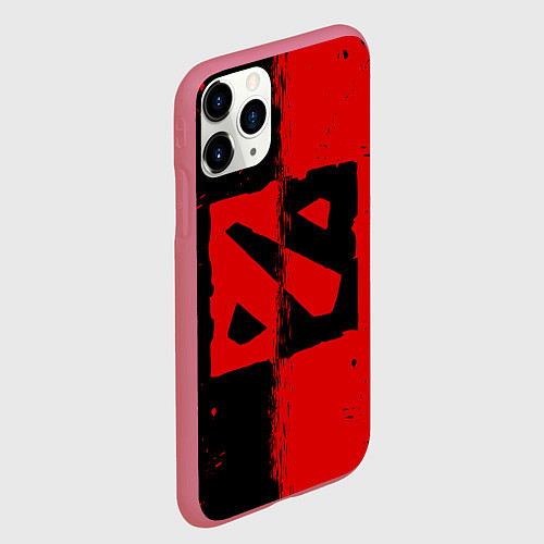 Чехол iPhone 11 Pro матовый DOTA 2 БРЫЗГИ КРАСОК, КРАСНО ЧЁРНЫЙ ЛОГО / 3D-Малиновый – фото 2