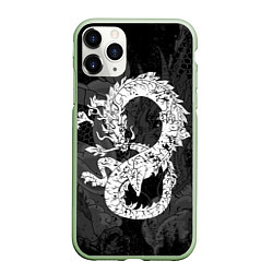 Чехол iPhone 11 Pro матовый Белый Дракон Гранж White Dragon, цвет: 3D-салатовый