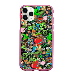 Чехол iPhone 11 Pro матовый МАЙНКРАФТ ВСЕ ГЕРОИ И ПРЕДМЕТЫ, цвет: 3D-малиновый